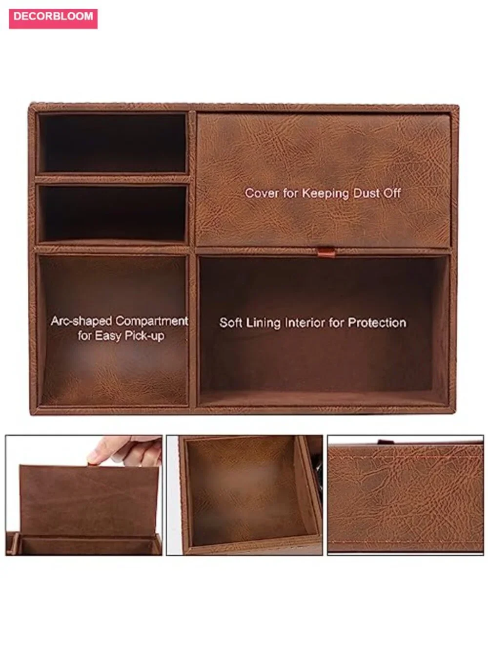 Valet Tray with 5 Compartments, Faux Leather, Tabletop Organizer for Watch Keys